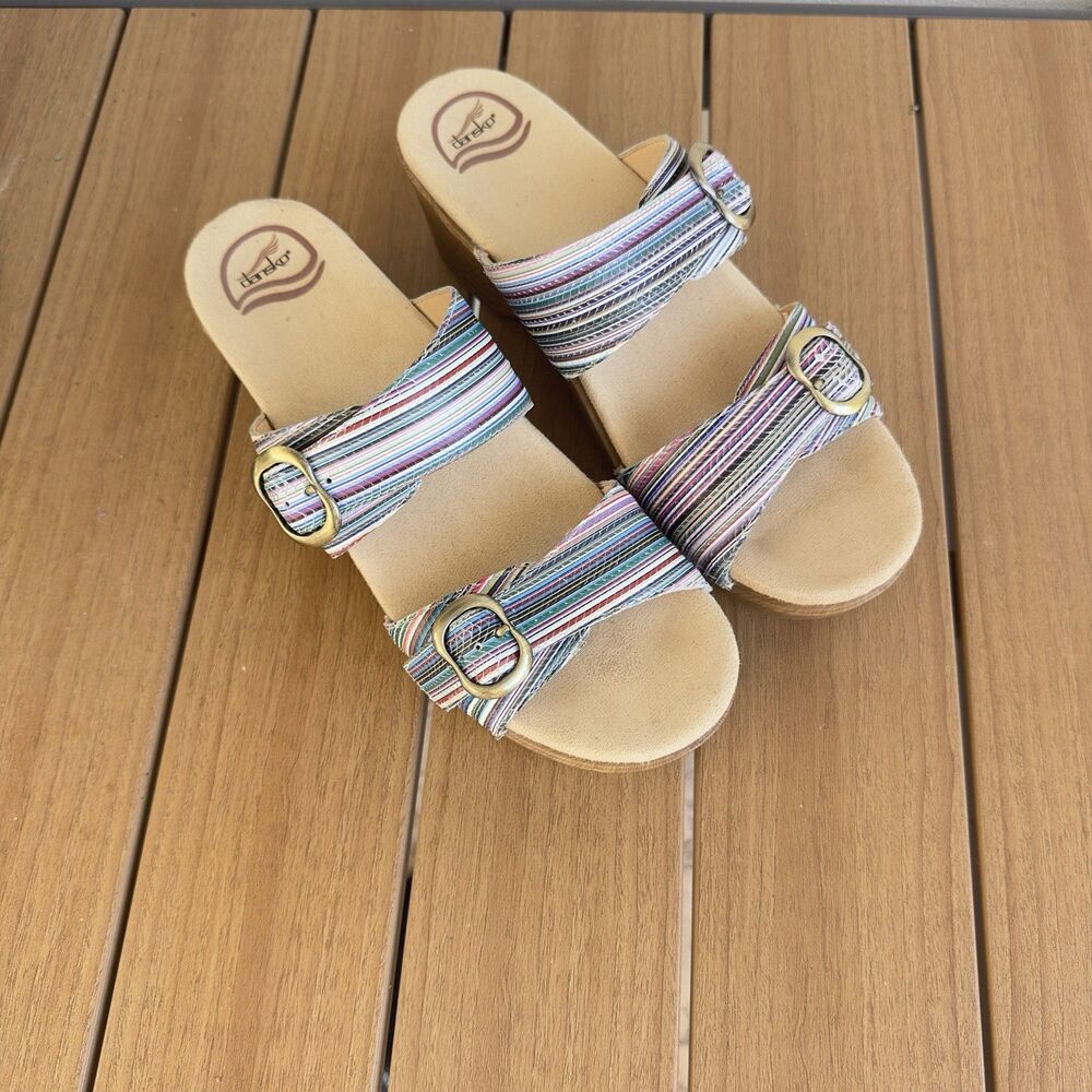 Dansko Sophie  Slide Sandals Women EU 41 Multicolor Striped Wedge